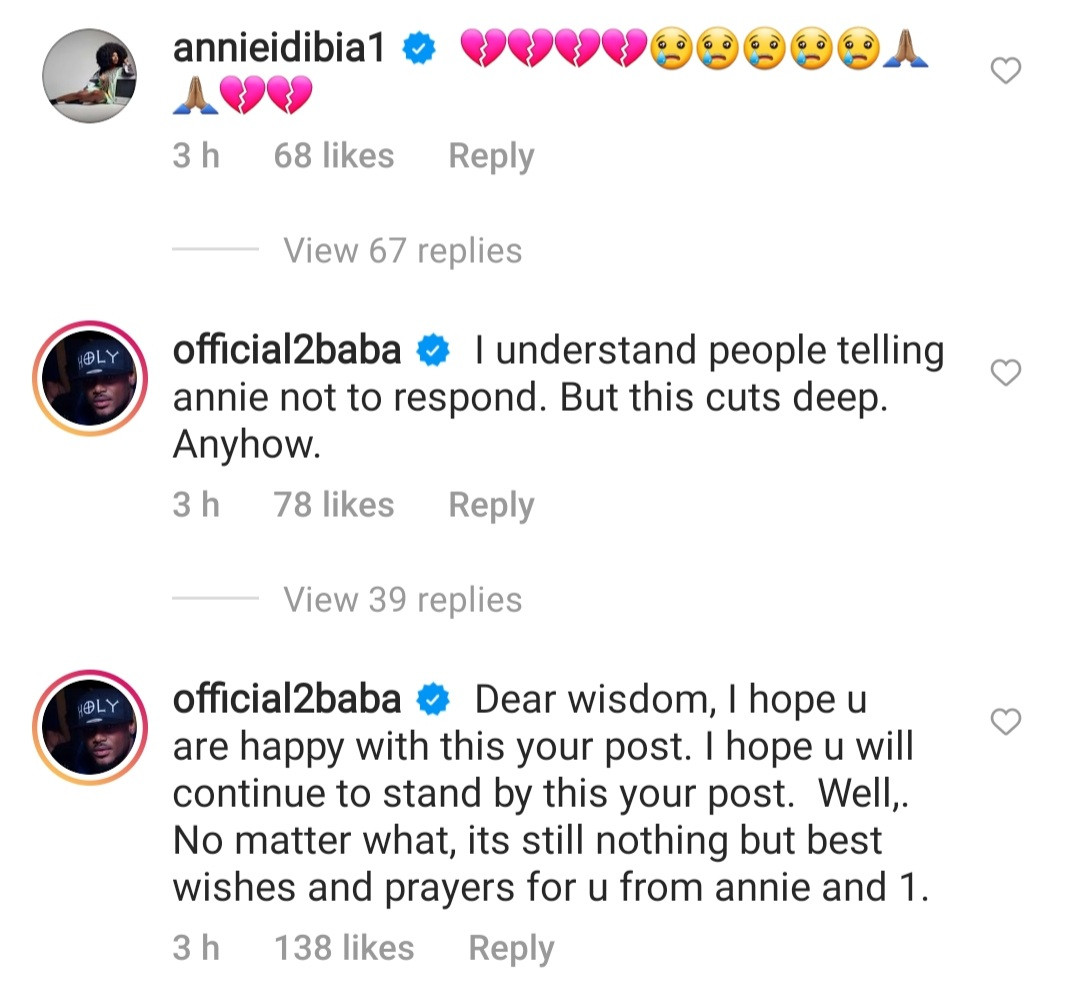 Annie Idibia and Tuface pen message to Annie