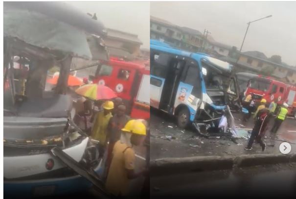 BREAKING: Many Injured As Two BRT Buses Collide (VIDEO)