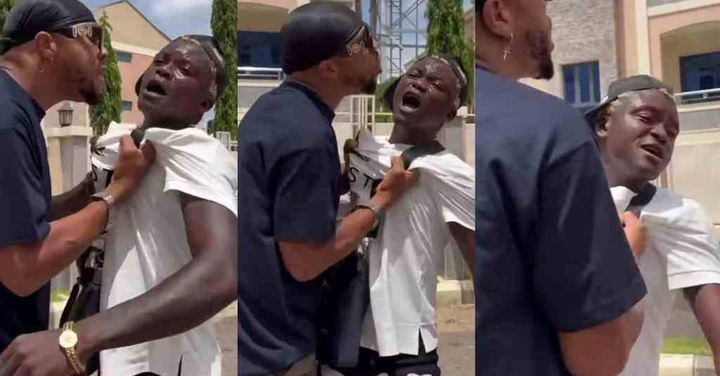 “He Don Happen As Them don finally meet” –Reaction As Charles Okocha & Portable fight dirty on road, causes stir, (Watch)