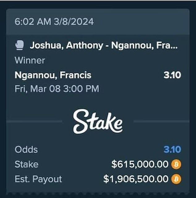 Drake would have cashed in over £1million if Ngannou had pulled off a shock victory