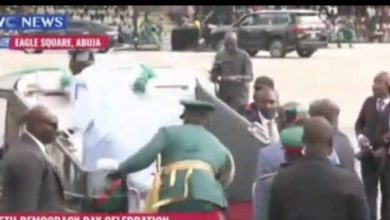 BREAKING: Democracy Day: Tension As Tinubu Falls At Eagle Square (VIDEO)